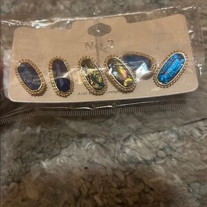 Blue and Gold studded Oval Earrings Set-NEW in packaging-3Pairs in package